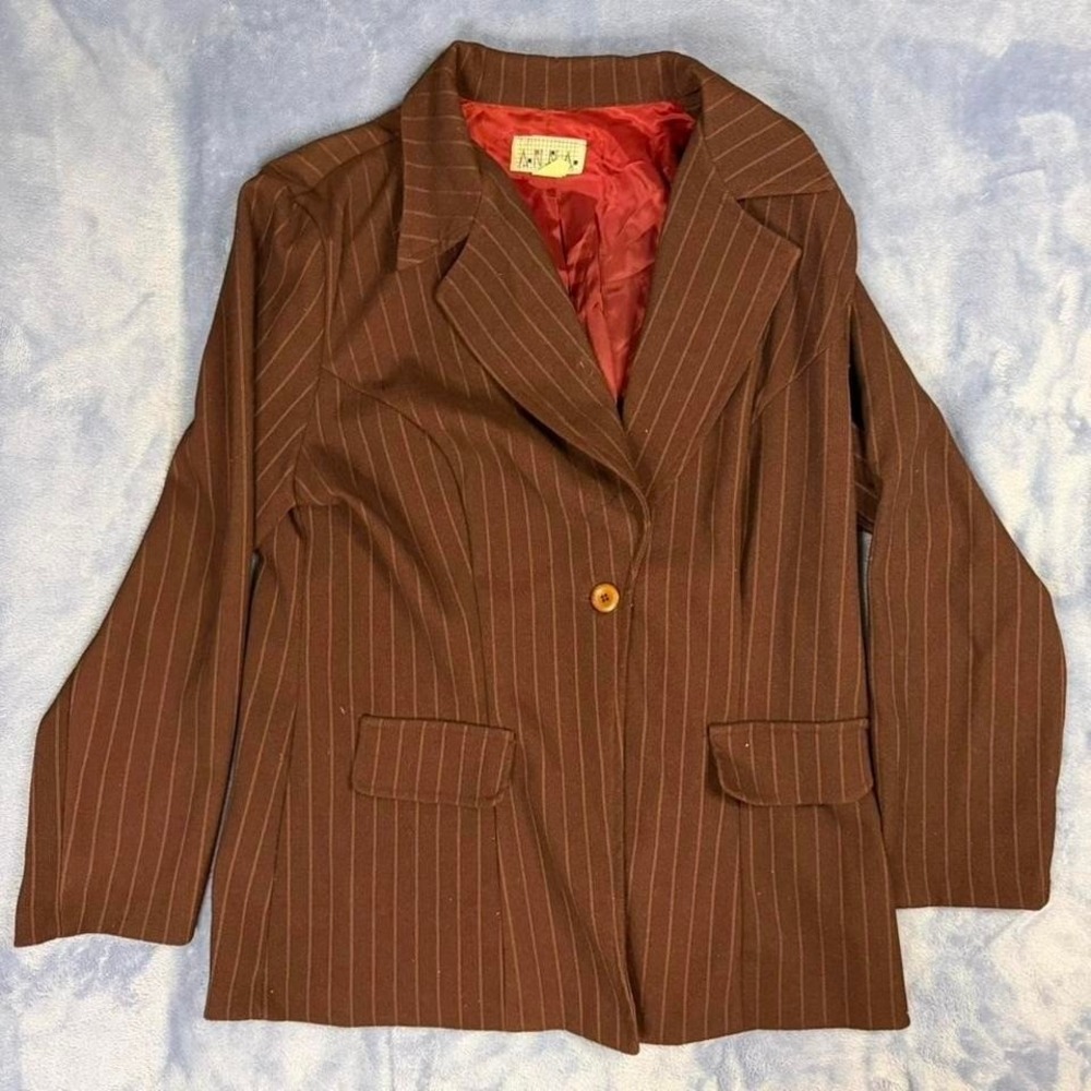 Vintage annaBrown‎ pinstripe blazer with red lining women size xl